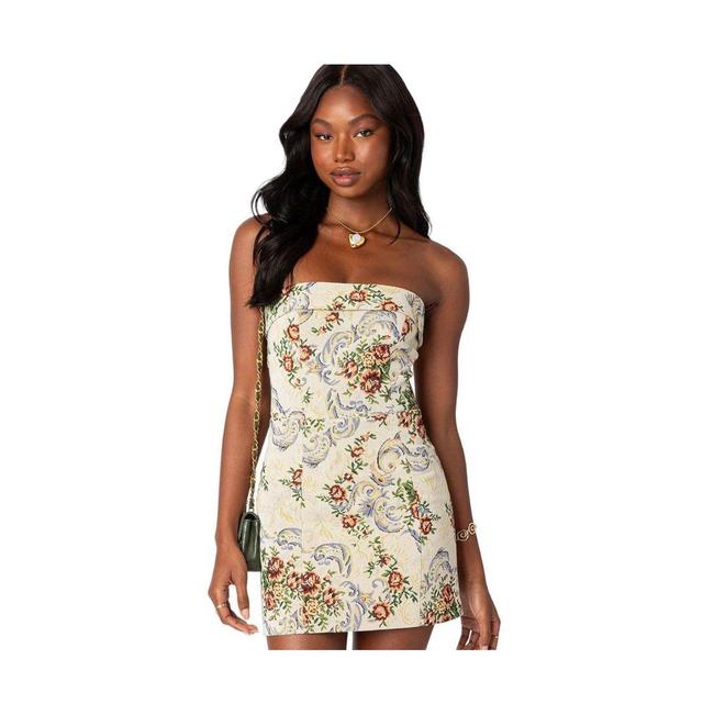 Edikted Floral Tapestry Lace Up Mini Dress Product Image