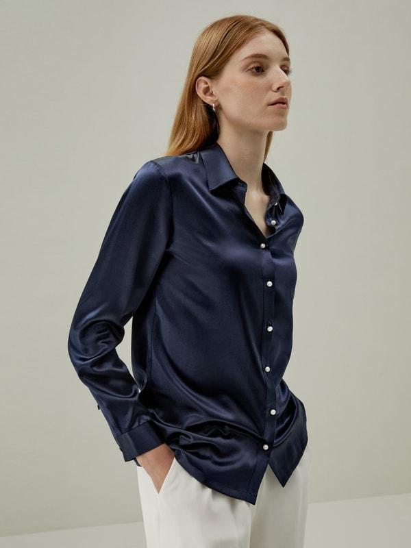 Classic Pearl Button Silk Shirt Product Image