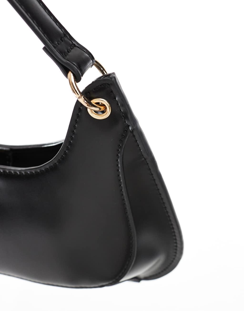 ASOS DESIGN shoulder bag with panel detail and ring hardware in black Product Image