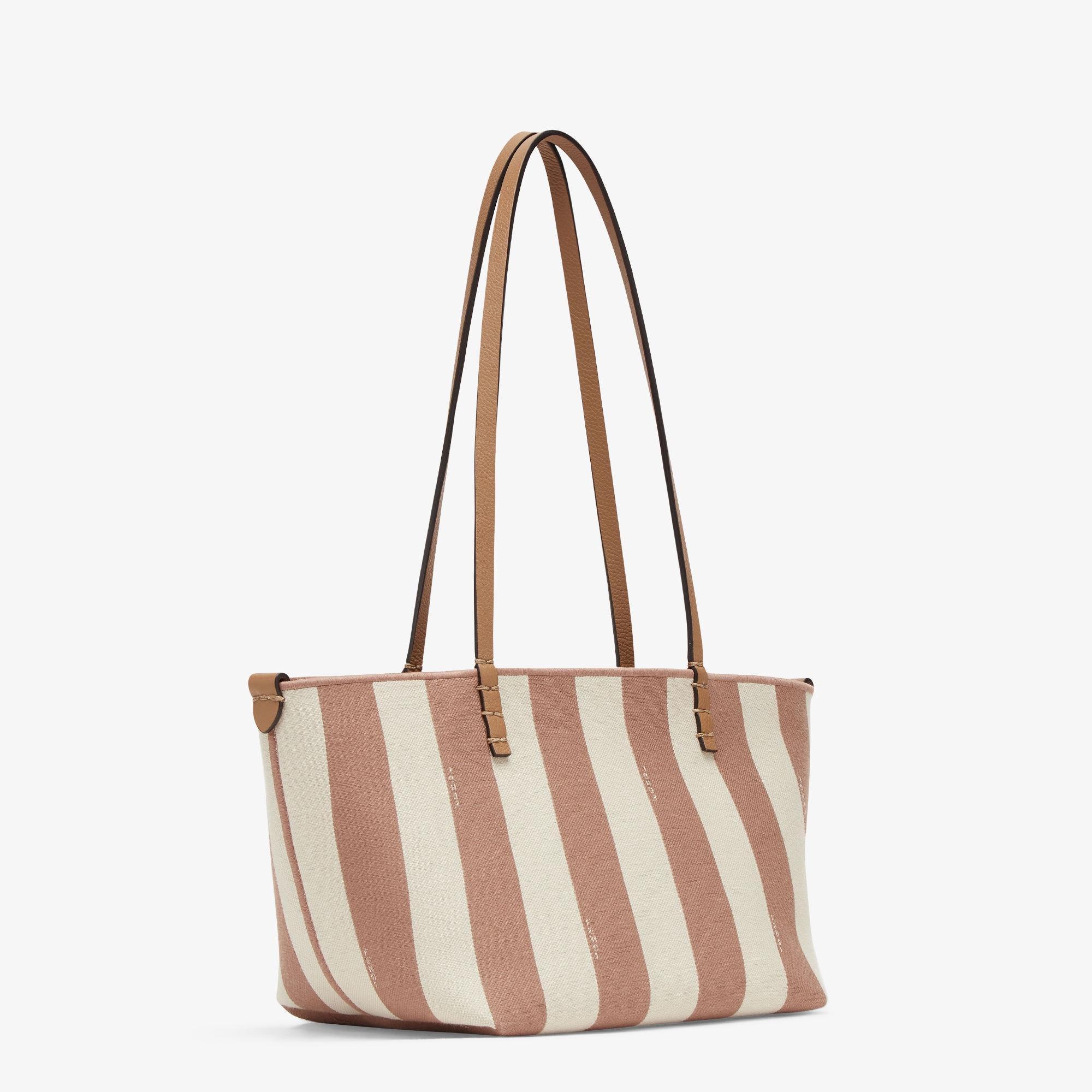 Small RollReversible shopper in Pequin striped and beige FF fabric Product Image