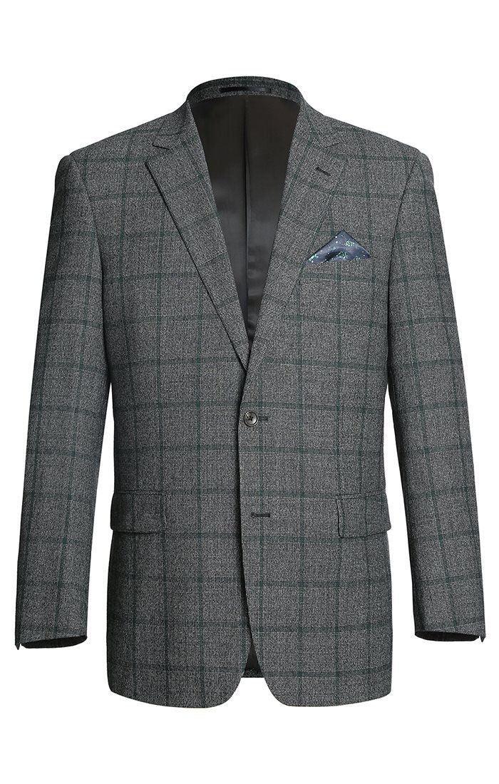 Wool Blend Plaid Pattern Regular Fit 2 Button Blazer in Grayish Brown product image