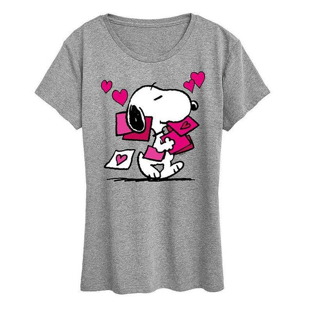 Womens Peanuts Snoopy Valentines Cards Graphic Tee Grey Gray Product Image