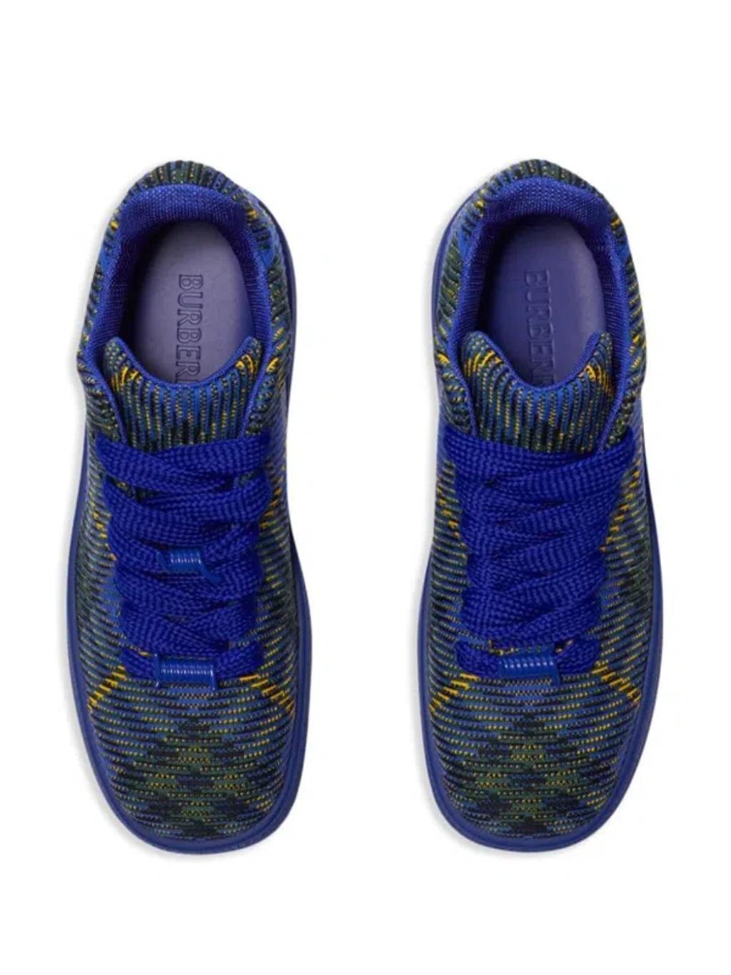 BURBERRY Checked Knitted Sneakers In Blue Product Image