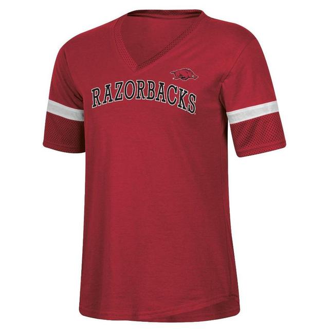 NCAA Arkansas Razorbacks Womens Mesh Trim V-Neck T-Shirt Product Image