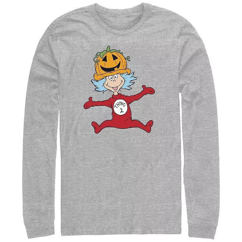 Mens Dr. Seuss Thing 2 Pumpkin Hat Long Sleeve Graphic Tee Athletic Grey Product Image