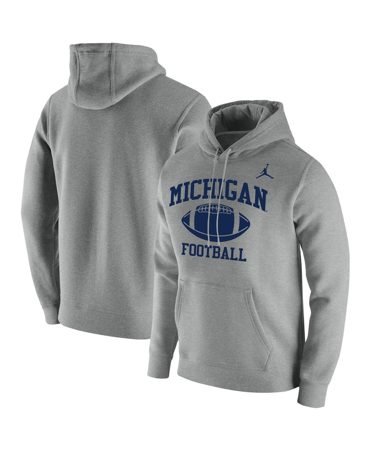 Mens Jordan Heathered Gray Michigan Wolverines Retro Football Club Fleece Pullover Hoodie Product Image