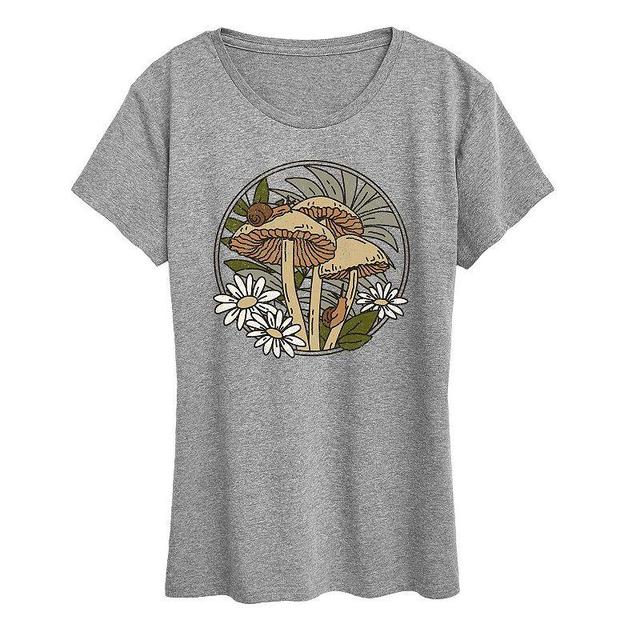 Womens Mushrooms And Snails Graphic Tee, Girls Grey Gray Product Image