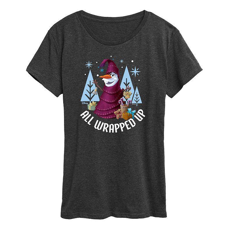 Disneys Frozen 2 Womens All Wrapped Up Graphic Tee, Girls Grey Royal Blue Product Image