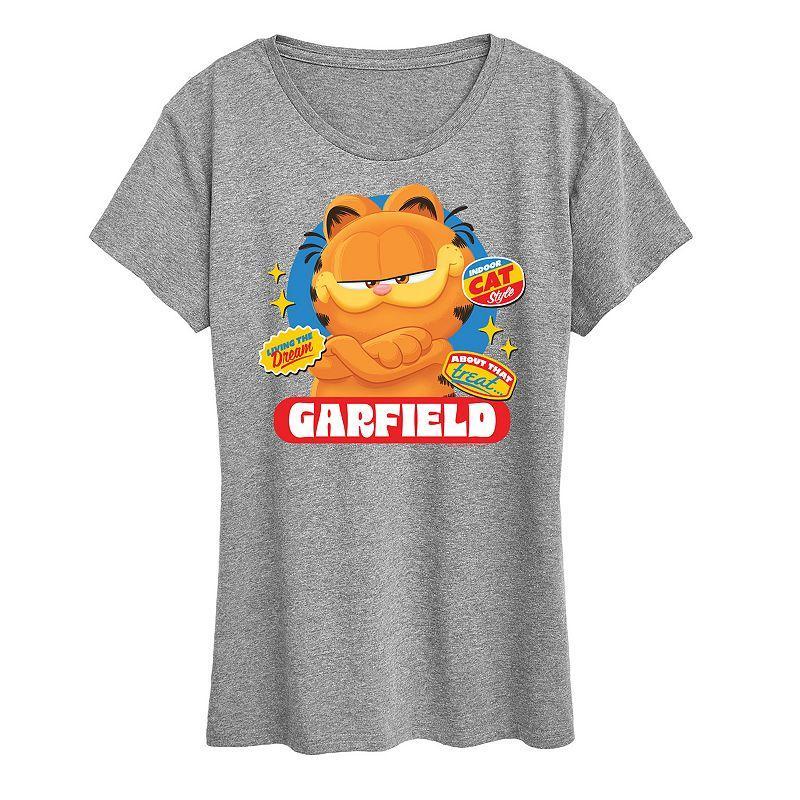 Womens The Garfield Movie Stickers Graphic Tee Grey Gray Product Image