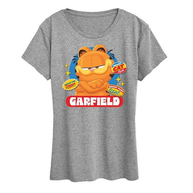 Womens The Garfield Movie Stickers Graphic Tee Heather Grey Product Image