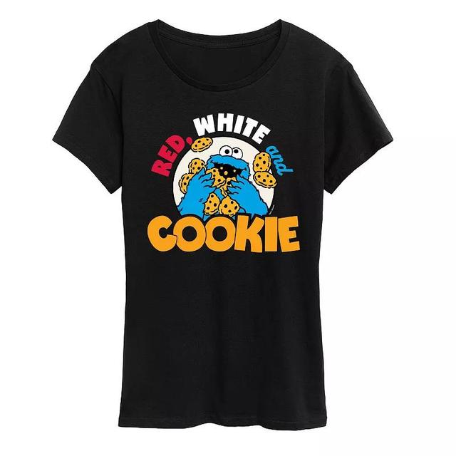 Womens Sesame Street Cookie Monster Red White Graphic Tee Product Image