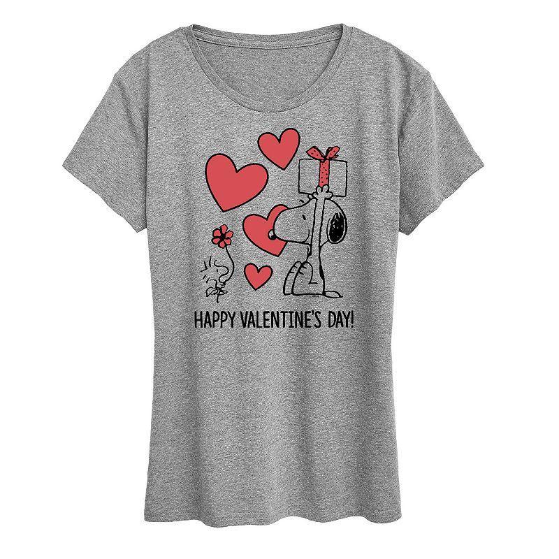 Womens Peanuts Snoopy & Woodstock Happy Valentines Day Graphic Tee Grey Gray Product Image