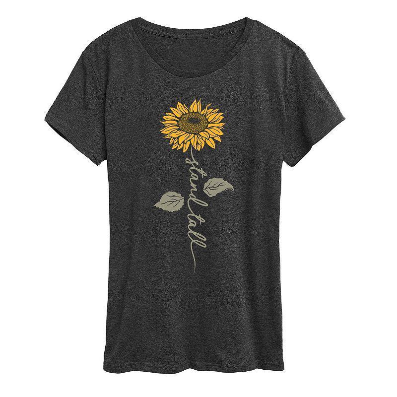 Womens Stand Tall Sunflower Graphic Tee, Girls Heather Grey Product Image