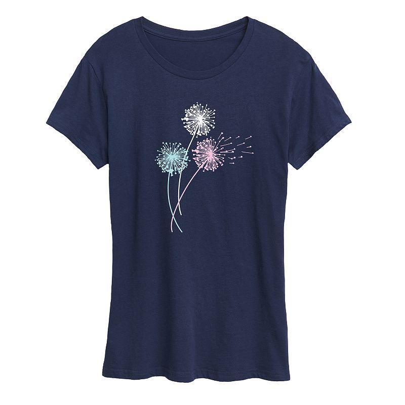 Womens Pastel Dandelions Graphic Tee, Girls Blue Product Image