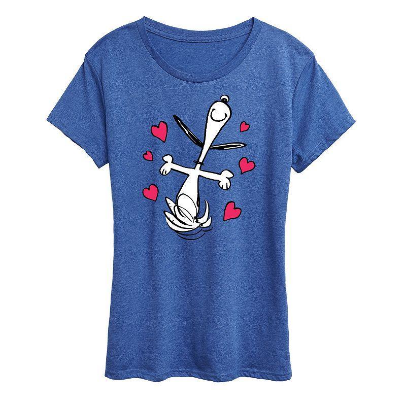 Womens Peanuts Snoopy Dancing Hearts Graphic Tee Grey Royal Blue Product Image