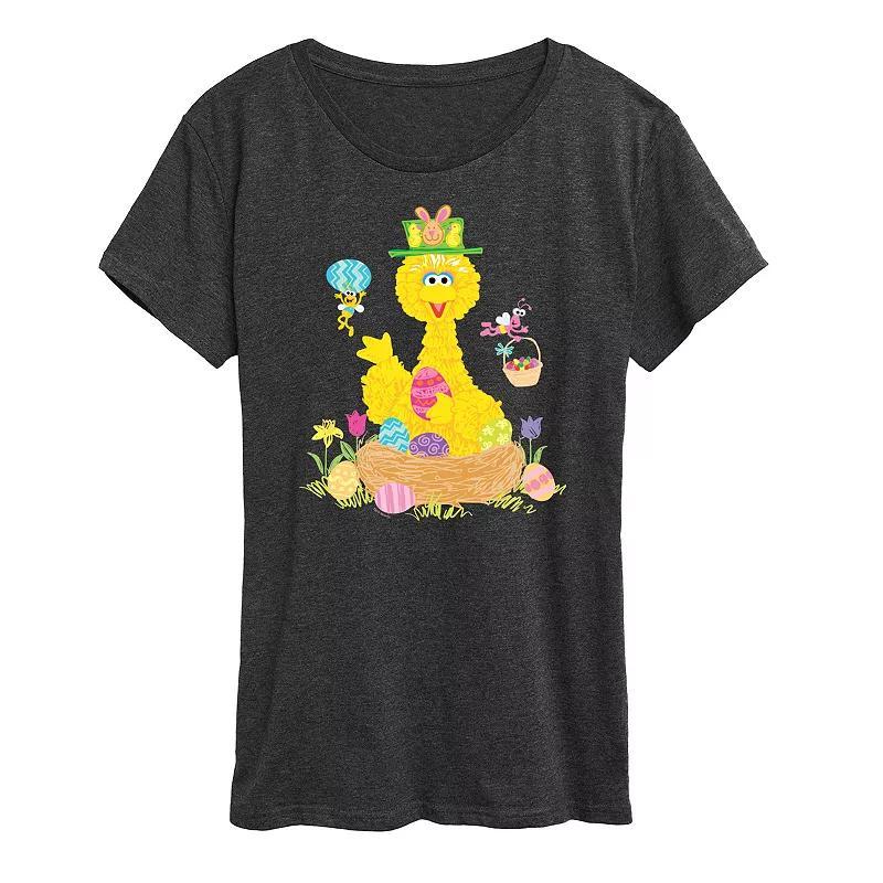 Womens Sesame Street Big Bird Easter Graphic Tee Grey Royal Blue Product Image