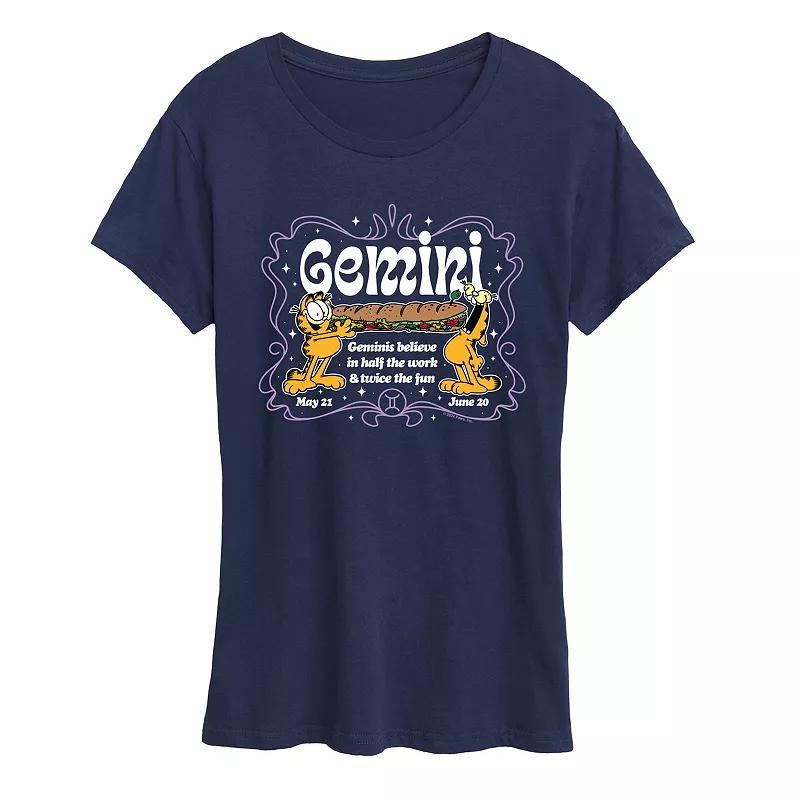 Womens Garfield Gemini Graphic Tee Grey Royal Blue Product Image