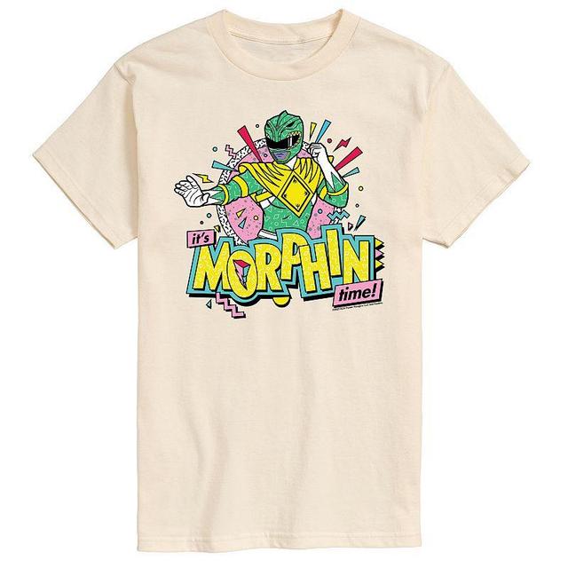 Mens Power Rangers Morphin Time Green Graphic Tee Beige Product Image