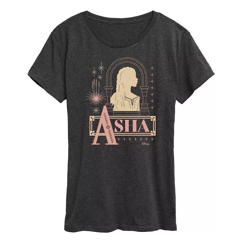 Disneys Wish Asha Womens Badge Graphic Tee, Girls Heather Grey Product Image