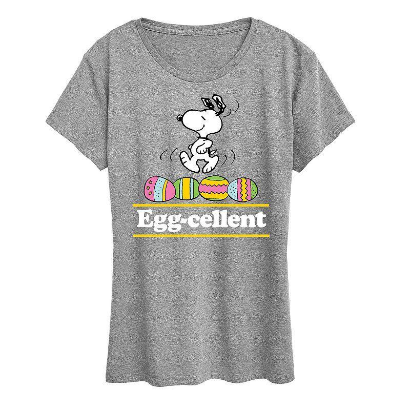 Womens Peanuts Snoopy Egg-cellent Graphic Tee Grey Green Product Image