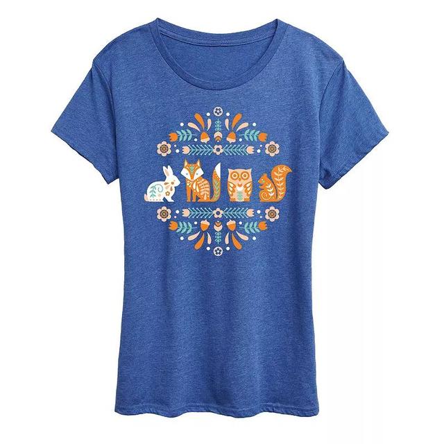 Womens Scandinavian Woodland Creatures Flowy Tee Blue Product Image