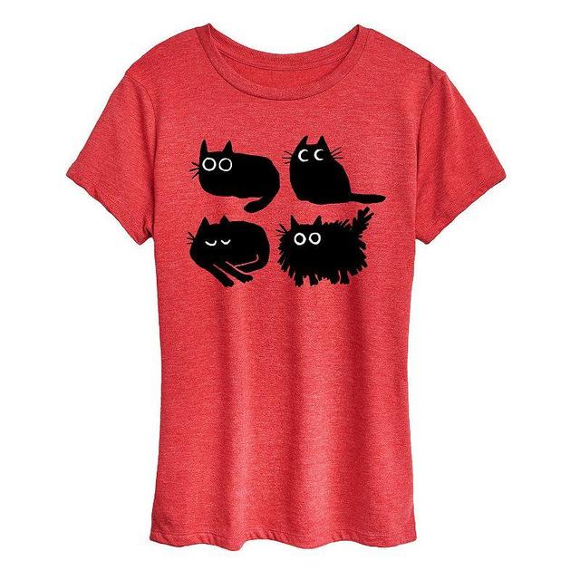 Womens Sketched Black Cats Graphic Tee Red Product Image