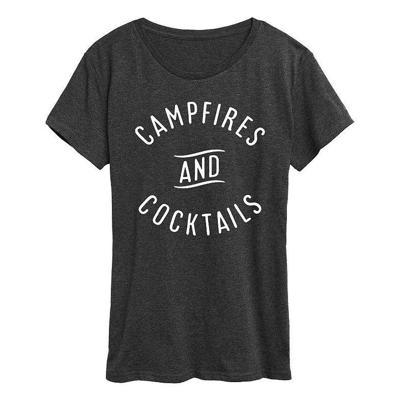 Plus Campfires And Cocktails Graphic Tee, Womens Heather Grey Product Image