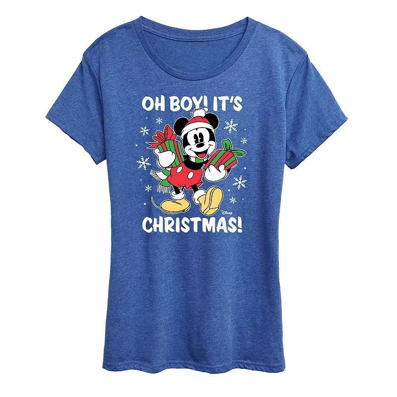 Disneys Mickey Mouse Womens Oh Boy Its Christmas Graphic Tee, Girls Heather Grey Product Image