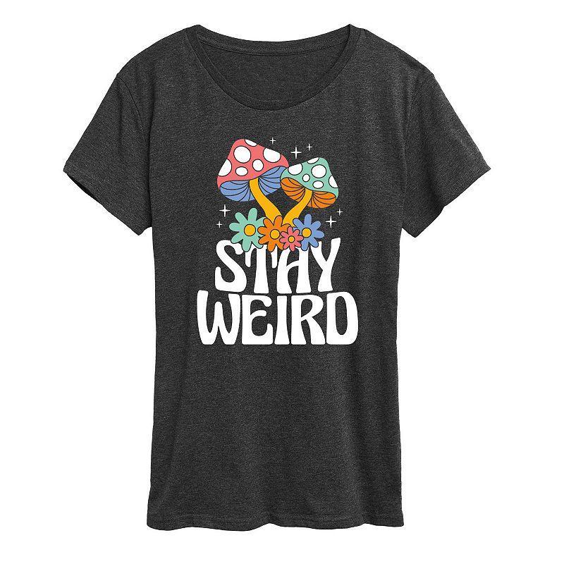 Womens Stay Weird Mushrooms Graphic Tee, Girls Heather Grey Product Image