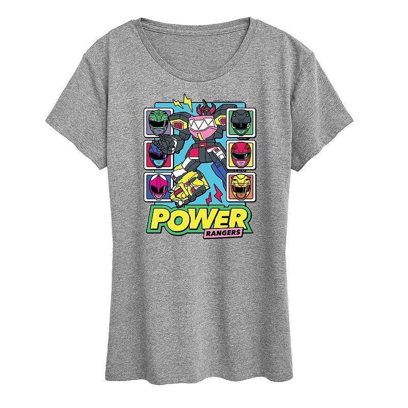 Womens Power Rangers Zord Heads Graphic Tee Grey Royal Blue Product Image