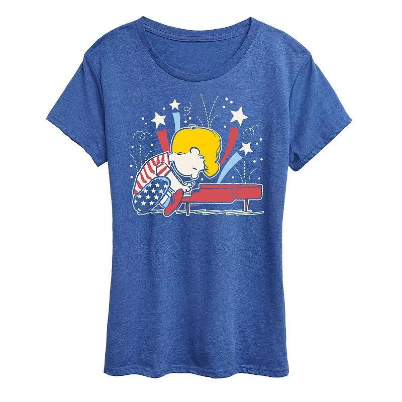 Womens Peanuts Schroeder Americana Graphic Tee Grey Royal Blue Product Image