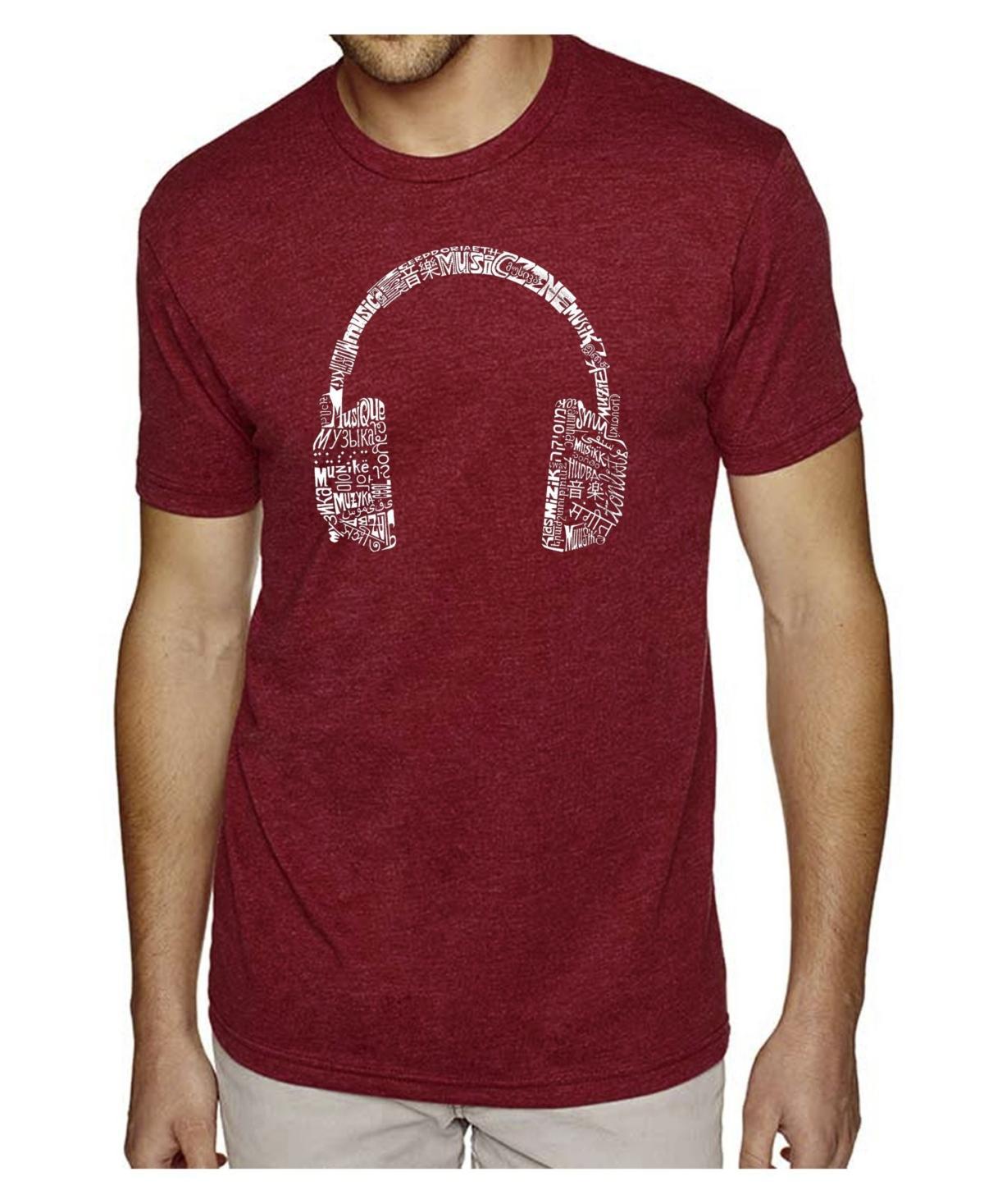 La Pop Art Mens Premium Blend Word Art T-Shirt - Headphones - Music in Different Languages Product Image