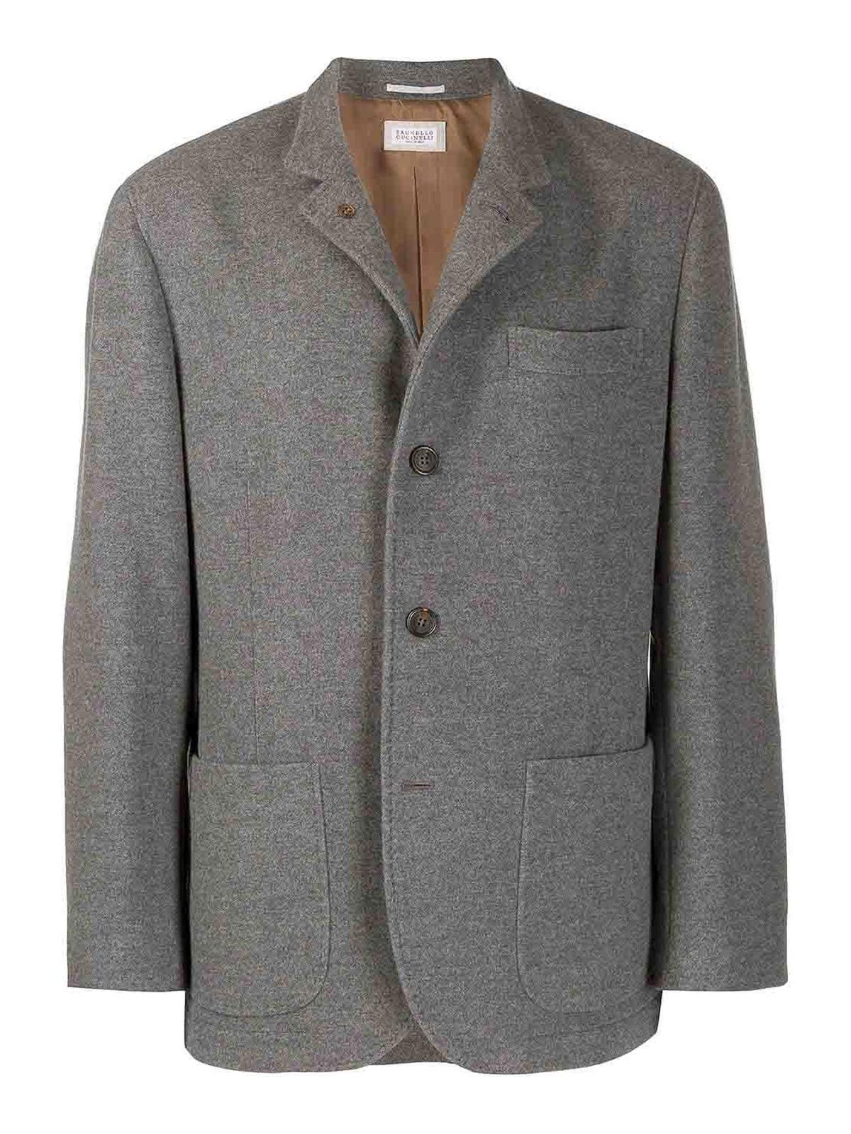 BRUNELLO CUCINELLI Boxy Fit Button Down Jacket In Grigio Product Image