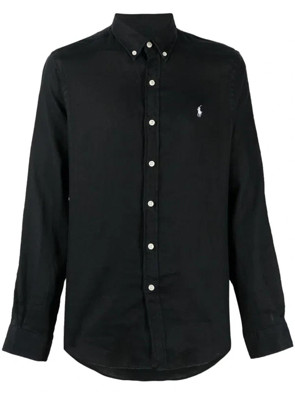 Logo-embroidered Cotton-oxford Button-down Shirt In Black Product Image