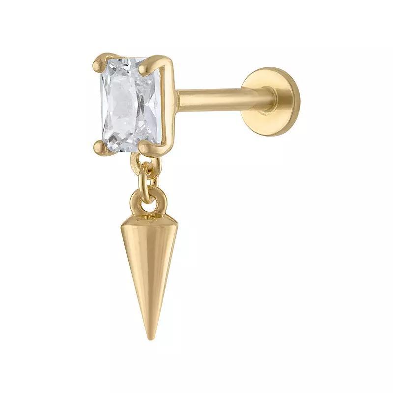 Amella Jewels 14k Gold Cubic Zirconia Dangle Spike Internally Threaded Cartilage Earring, Womens Product Image