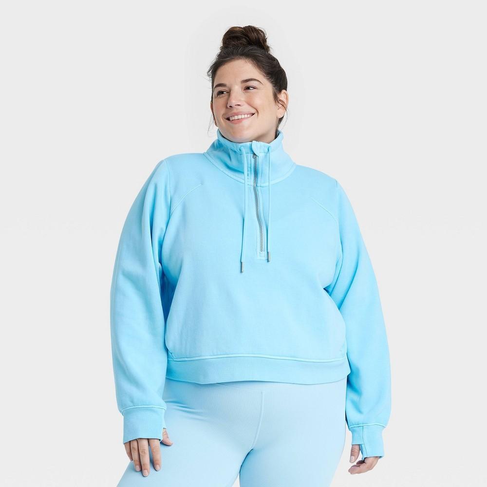 Womens Fleece Half Zip Pullover - All In Motion Light Blue 4X Product Image