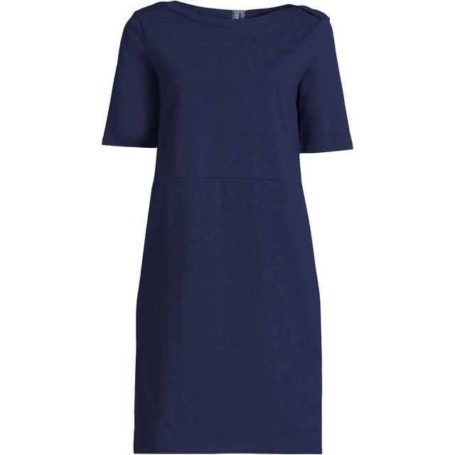 Womens Lands End Heritage Jersey Elbow Sleeve Dress Deep Blue Product Image