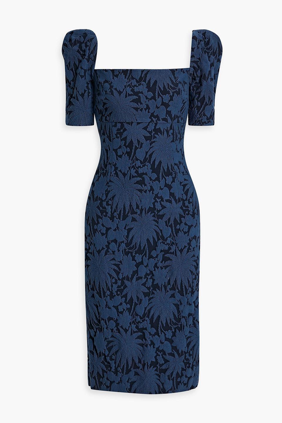 Embroidered Cotton-blend Canvas Dress In Navy Product Image