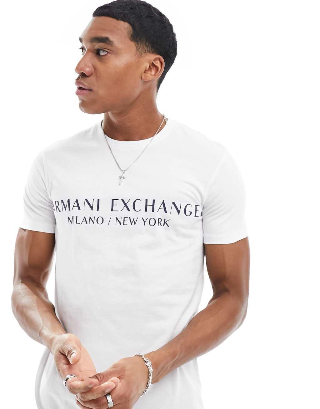 Armani Exchange linear logo T-shirt in white Product Image