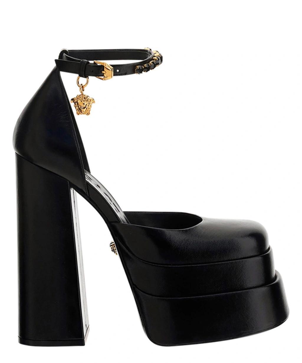 Medusa Aevitas Embellished Leather Platform Sandals In Nero Product Image