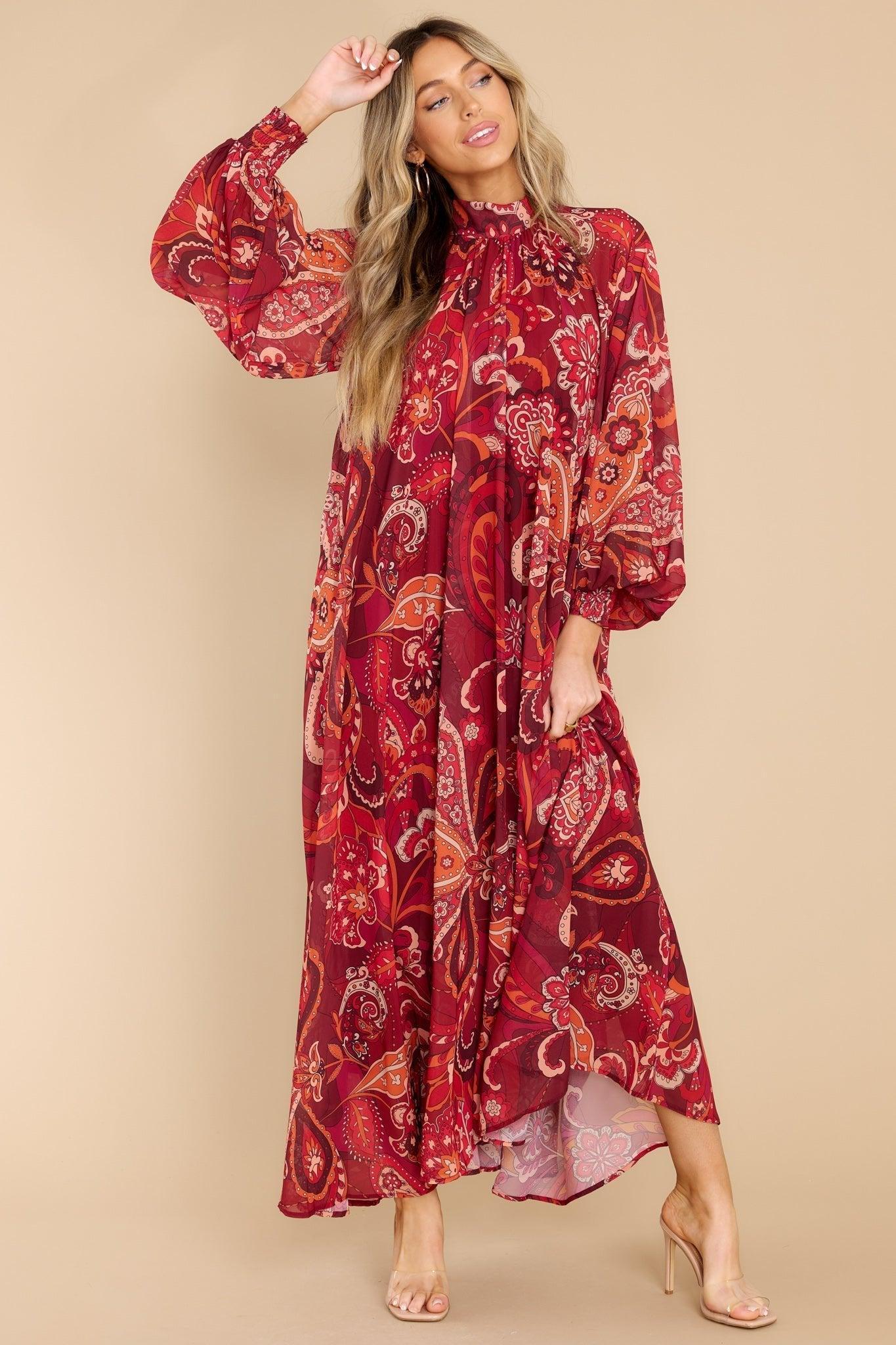 Aura The Perfect Spice Burgundy Multi Print Maxi Dress Product Image