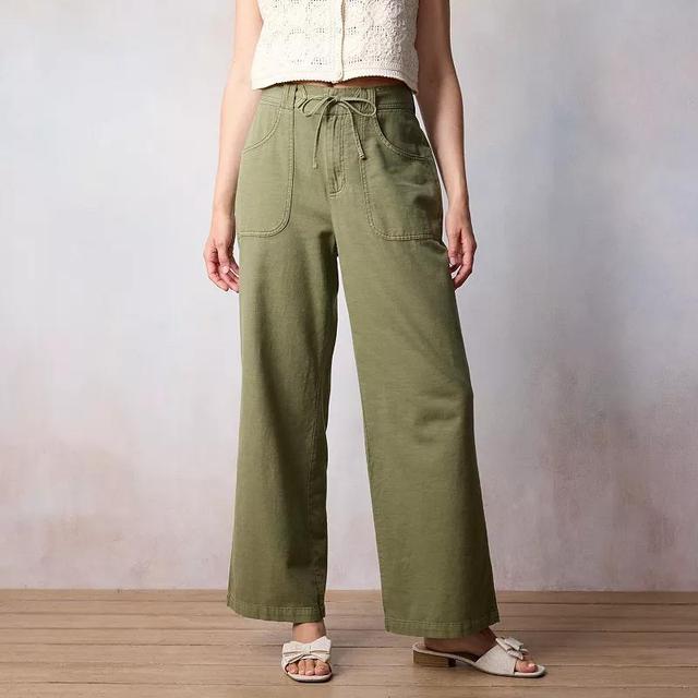 Womens LC Lauren Conrad High Rise Patch Pocket Wide Leg Pants Addison Green Product Image