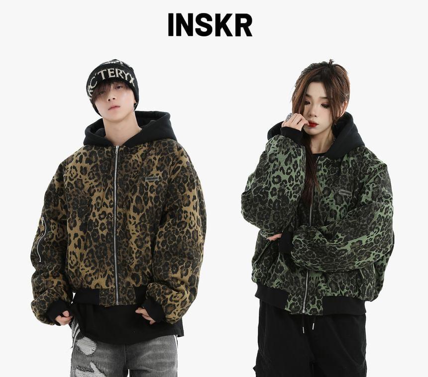 Couple Matching Leopard Print Zip-Up Hoodie Product Image