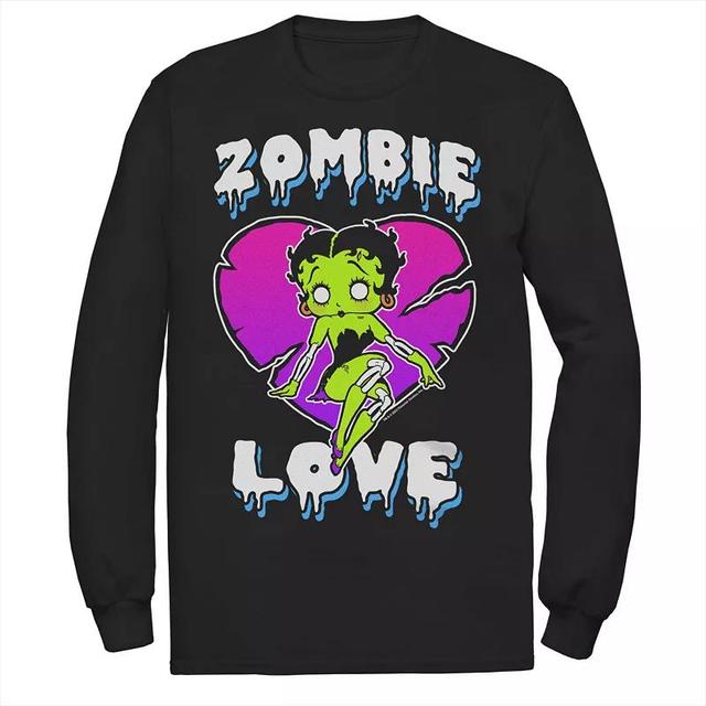 Mens Betty Boop Halloween Zombie Love Heart Neon Long Sleeve Graphic Tee Product Image