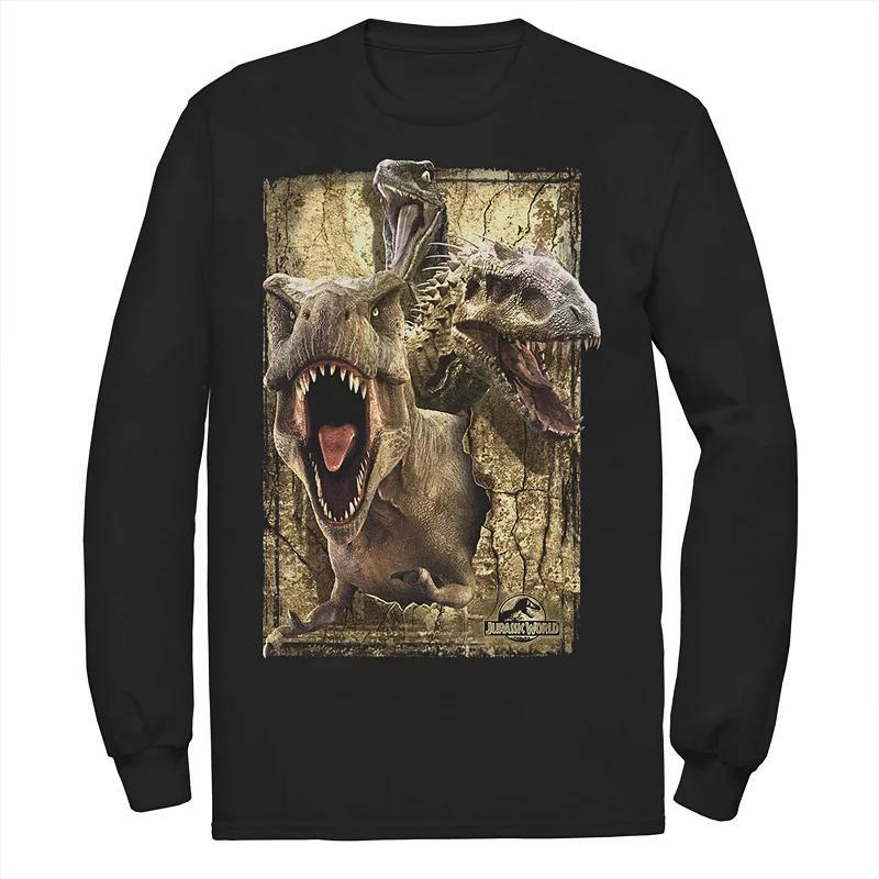 Mens Jurassic World T-Rex Indominus Rex & Raptor Long Sleeve Graphic Tee Blue Product Image