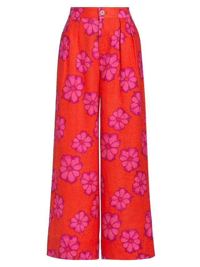 Womens Campbell Floral Linen Pants Product Image