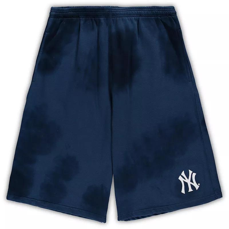 Mens New York Yankees Big & Tall Tye Dye Fleece Shorts Blue Product Image