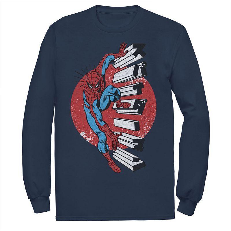 Mens Marvel Spider-Man Kanji Climbing Stairs Tee Blue Product Image