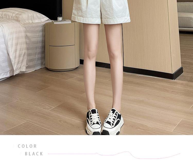 High Waist Pleated Casual Shorts With Rolled Hem Product Image