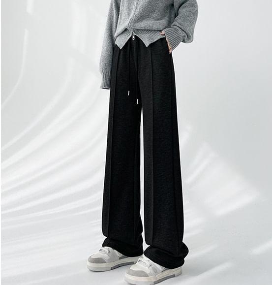 Drawstring Waist Herringbone Wide Leg Sweatpants Product Image